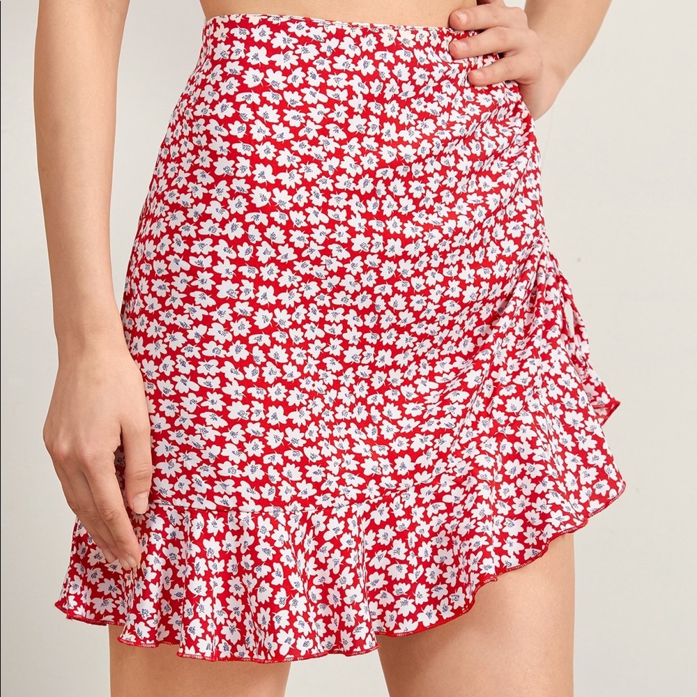Red Scrunched Tie Skirt